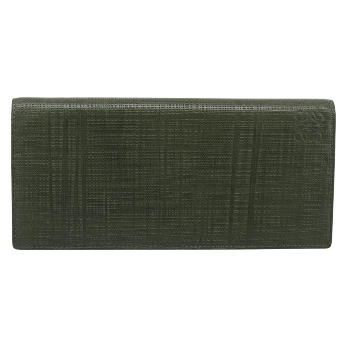 LOEWE Long Wallet Leather Green Silver Auth 198759A