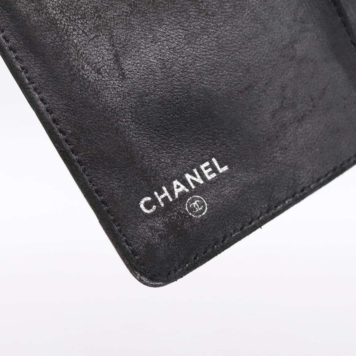 CHANEL Icon line Long Wallet Patent leather Black CC Auth 198760