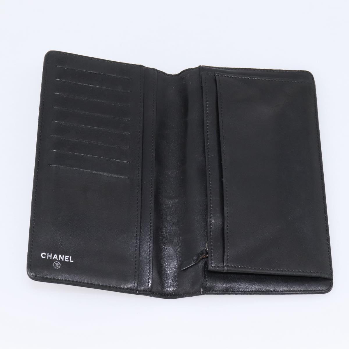 CHANEL Icon line Long Wallet Patent leather Black CC Auth 198760