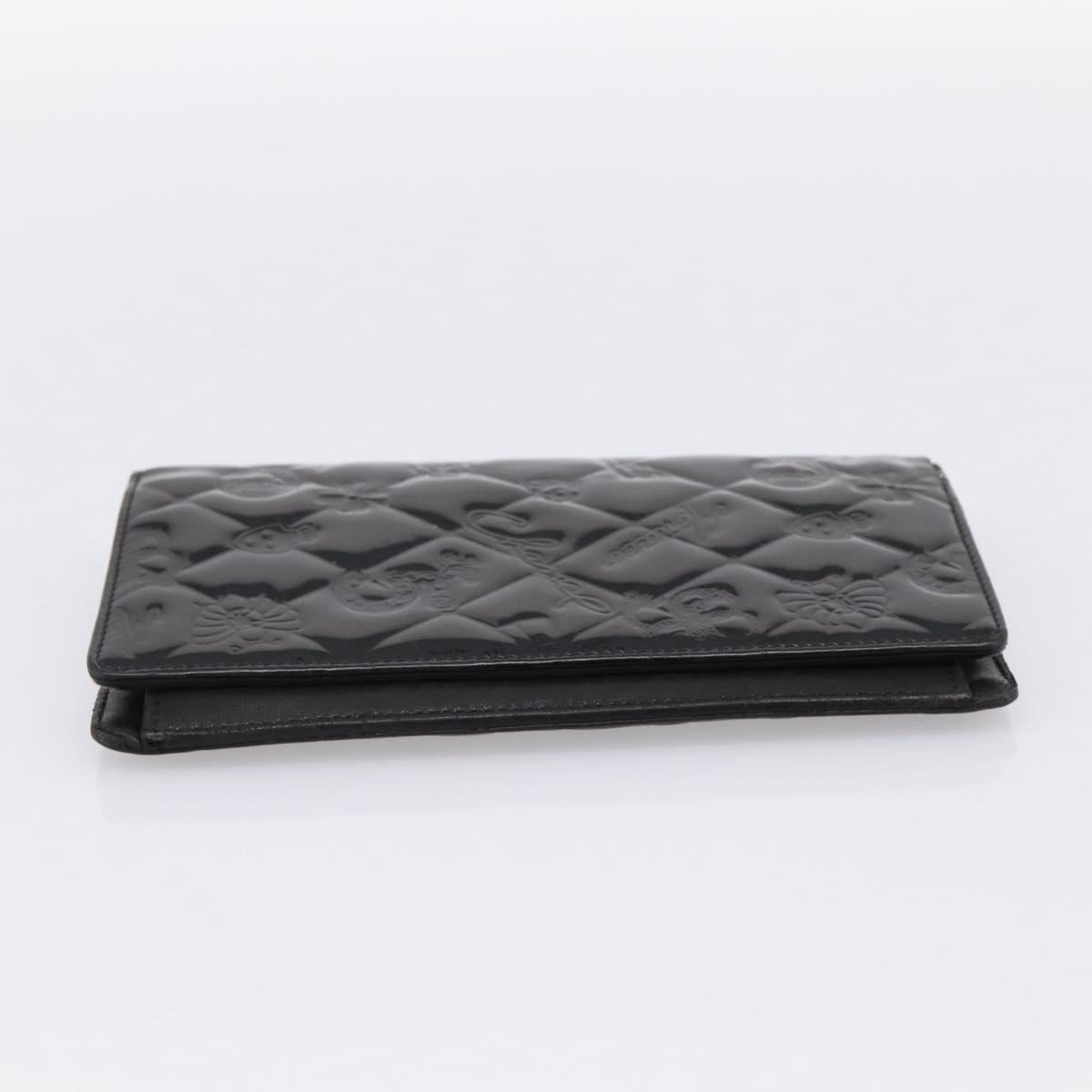 CHANEL Icon line Long Wallet Patent leather Black CC Auth 198760