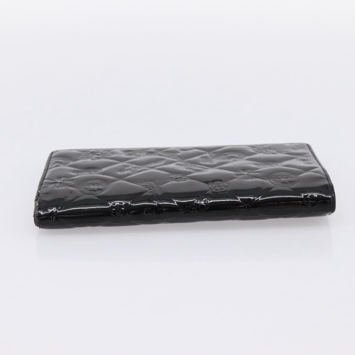 CHANEL Icon line Long Wallet Patent leather Black CC Auth 198760