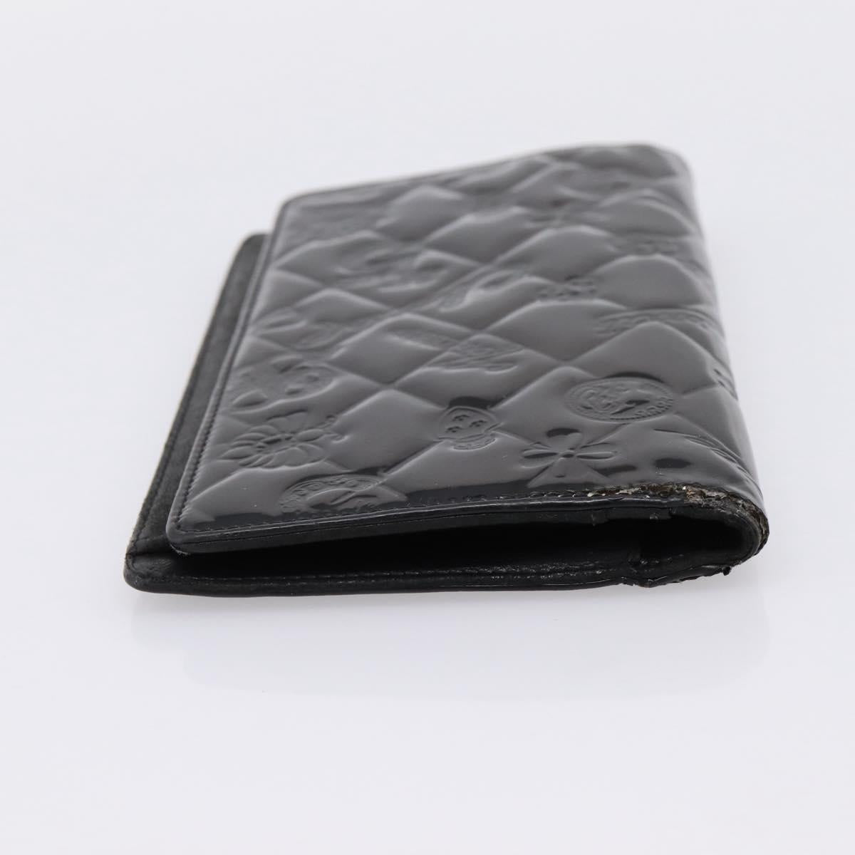 CHANEL Icon line Long Wallet Patent leather Black CC Auth 198760
