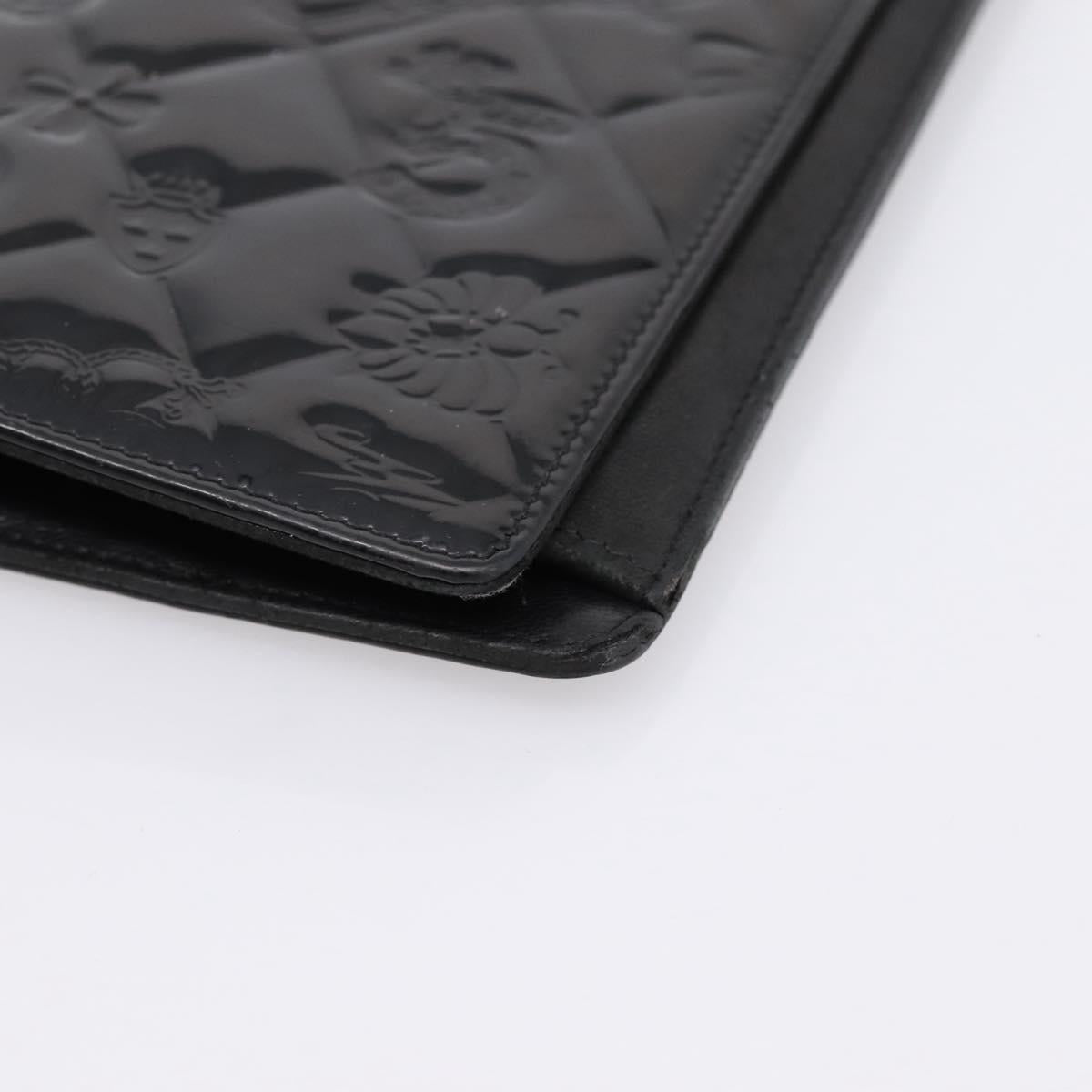 CHANEL Icon line Long Wallet Patent leather Black CC Auth 198760
