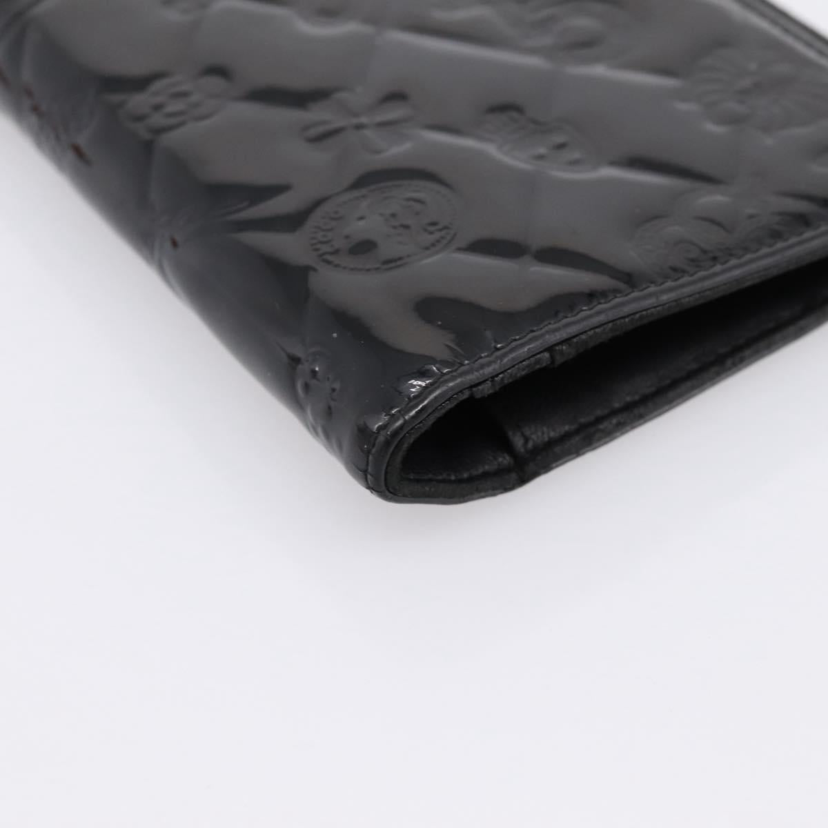 CHANEL Icon line Long Wallet Patent leather Black CC Auth 198760