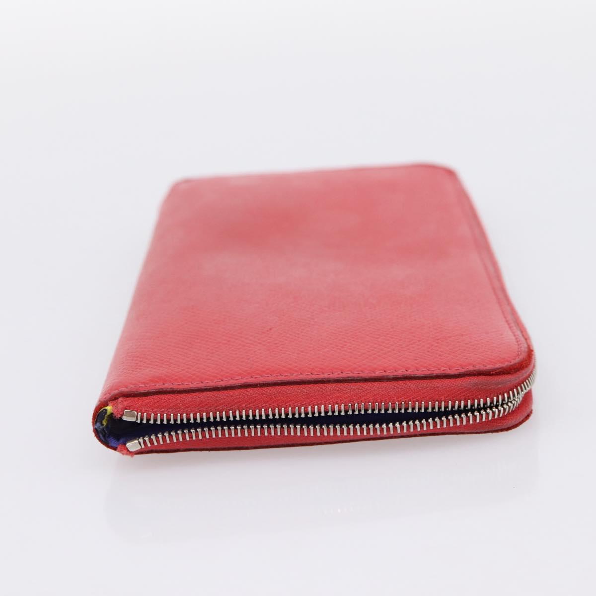HERMES Azap Long Silk Inn Long Wallet Leather Red Silver Auth 198763