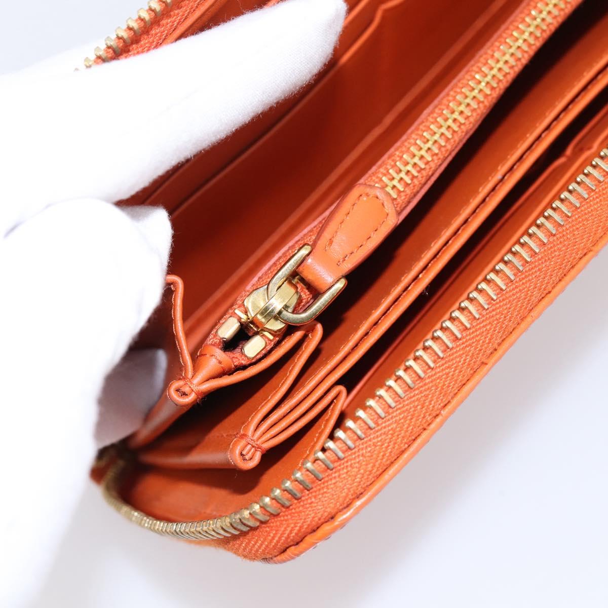 PRADA Long Wallet Leather Orange Gold Auth 198764A