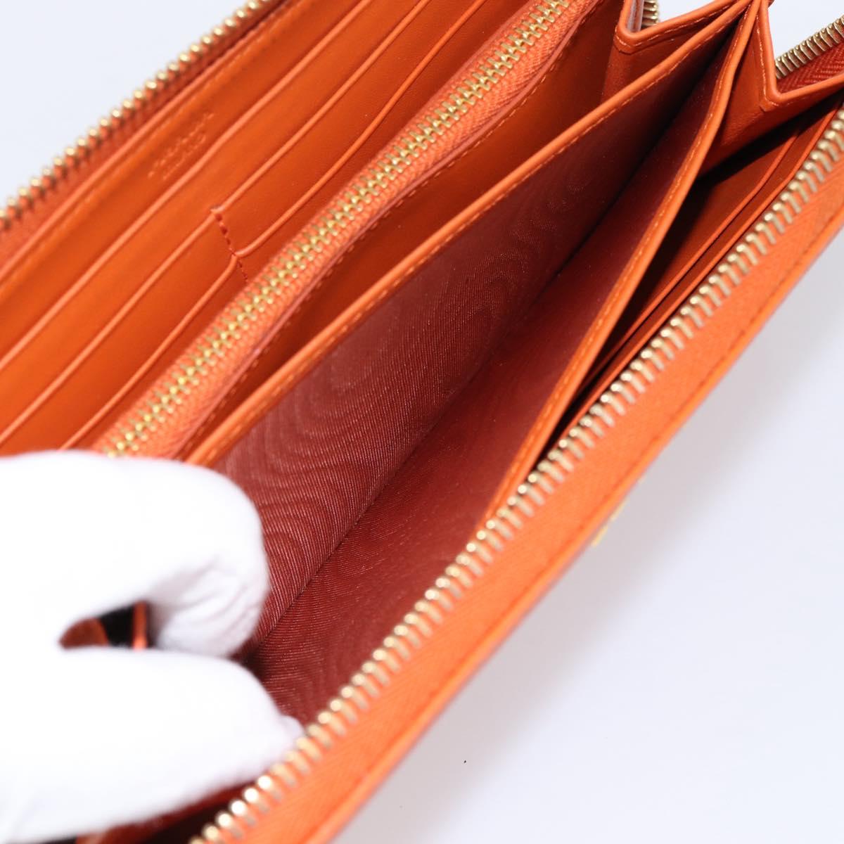 PRADA Long Wallet Leather Orange Gold Auth 198764A