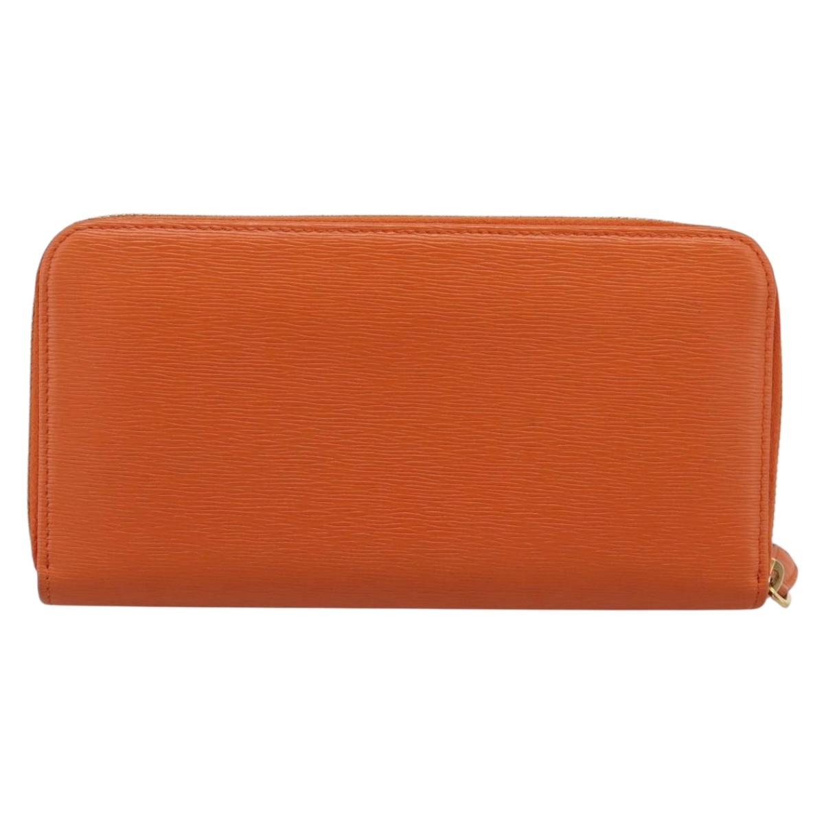 PRADA Long Wallet Leather Orange Gold Auth 198764A