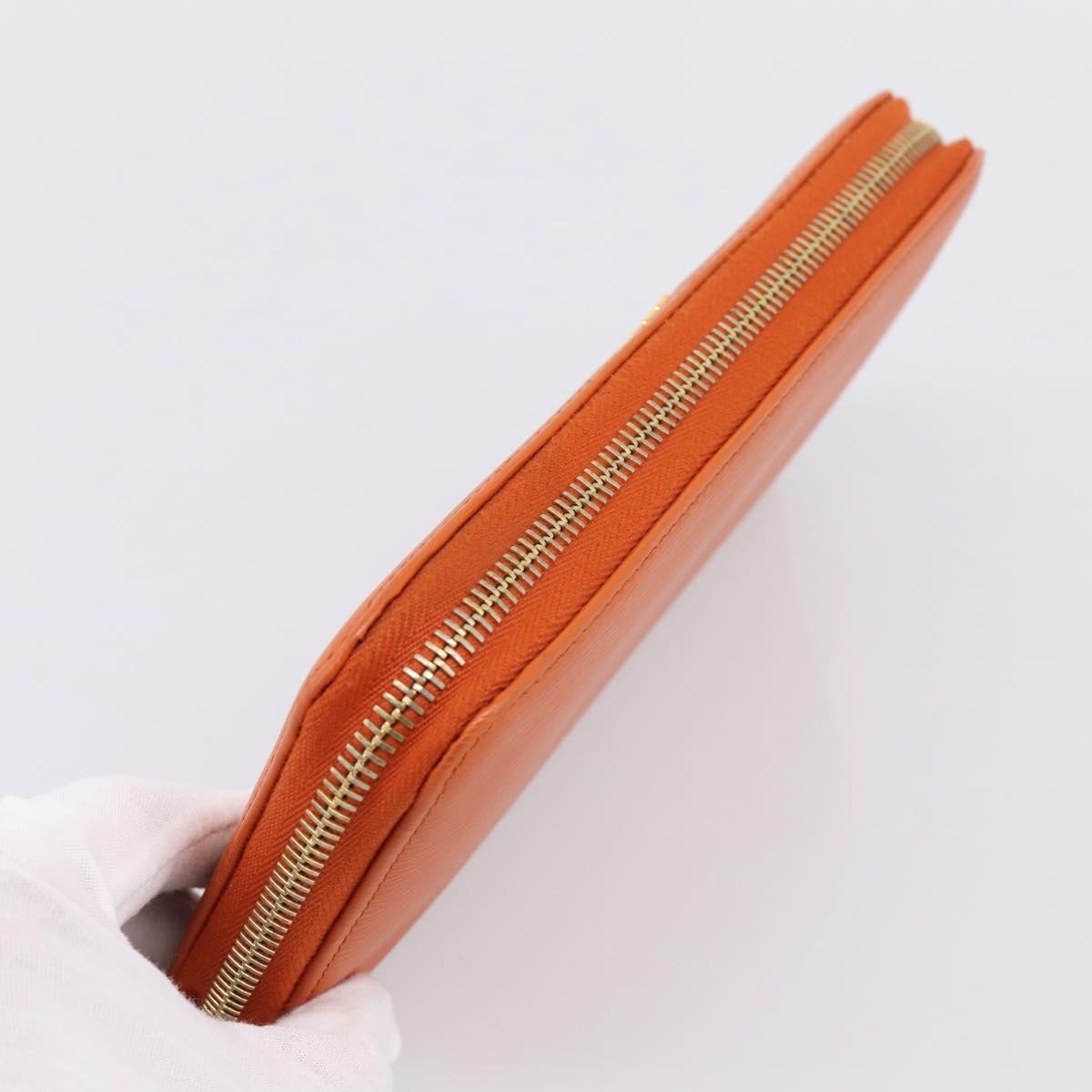 PRADA Long Wallet Leather Orange Gold Auth 198764A