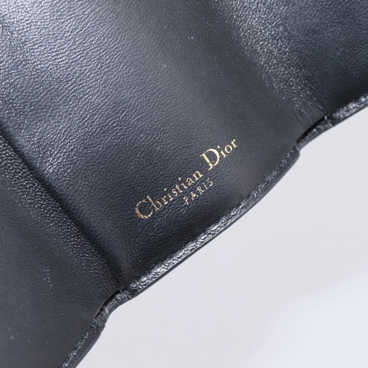 Christian Dior Compact Wallet Leather Black Gold Auth 198767A