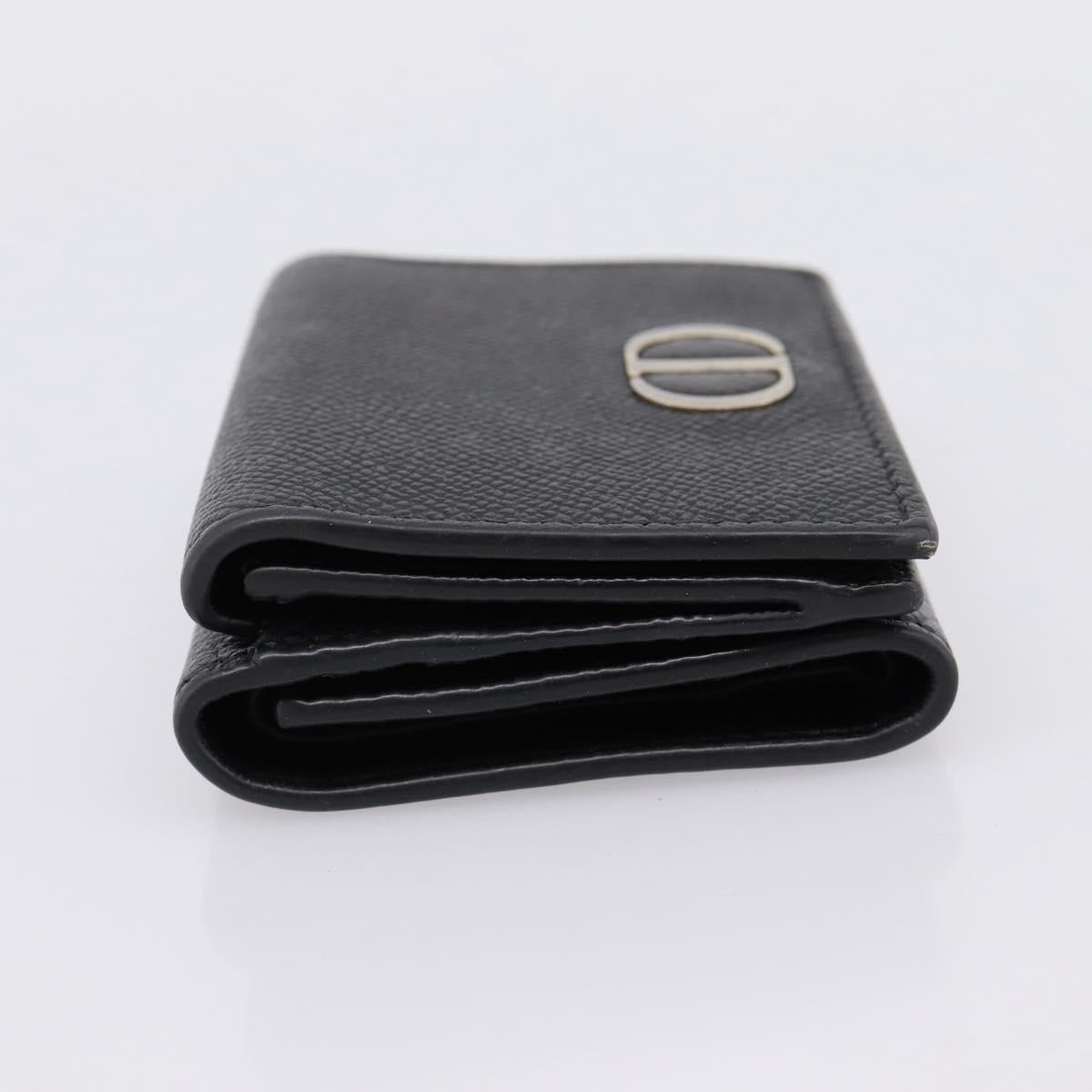 Christian Dior Compact Wallet Leather Black Gold Auth 198767A