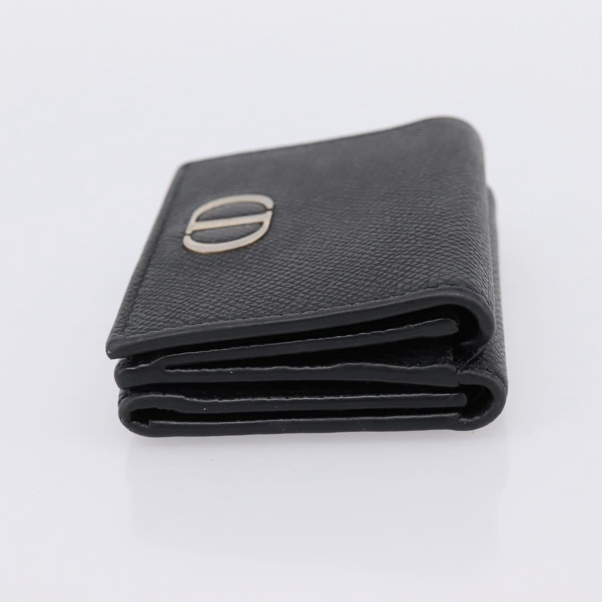 Christian Dior Compact Wallet Leather Black Gold Auth 198767A