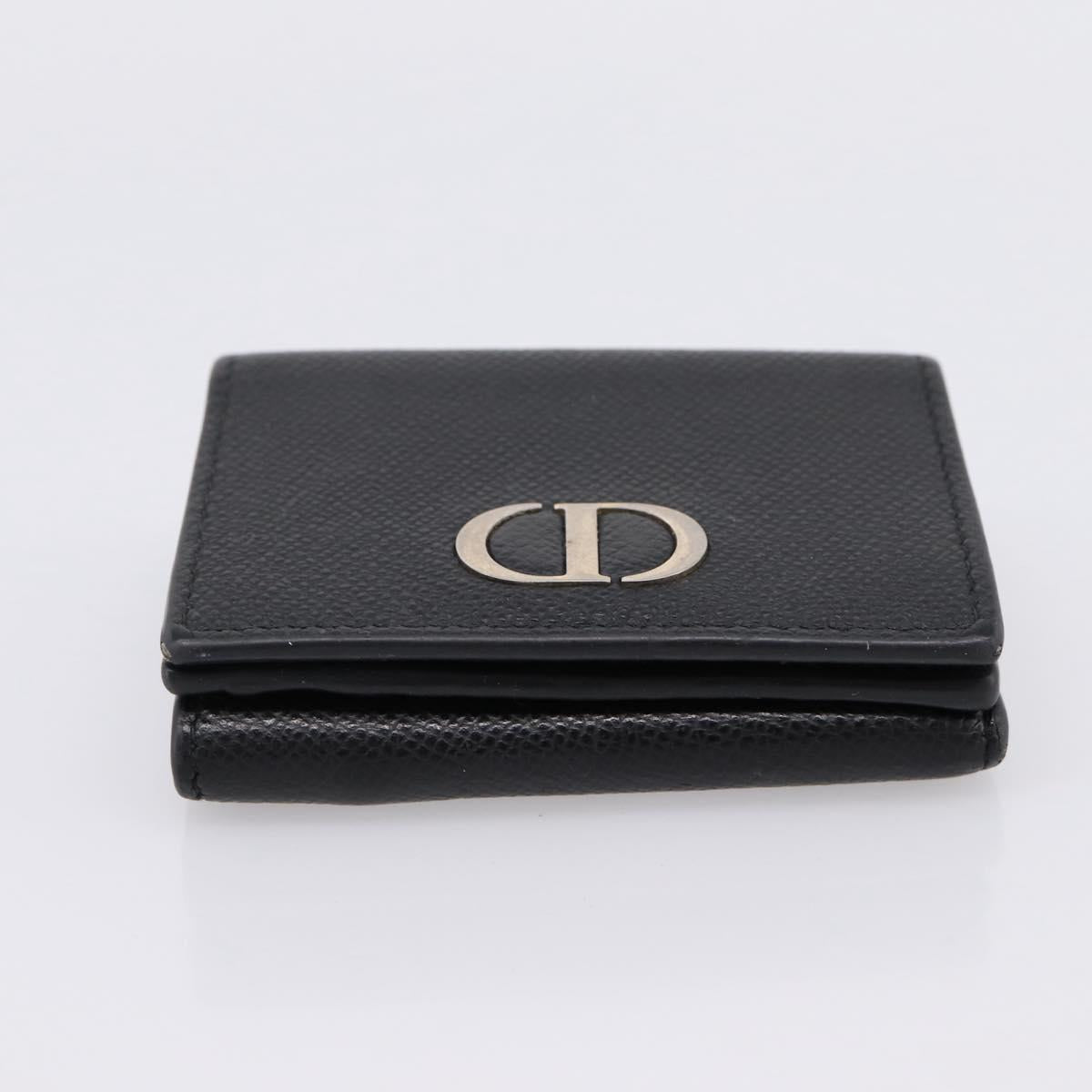 Christian Dior Compact Wallet Leather Black Gold Auth 198767A