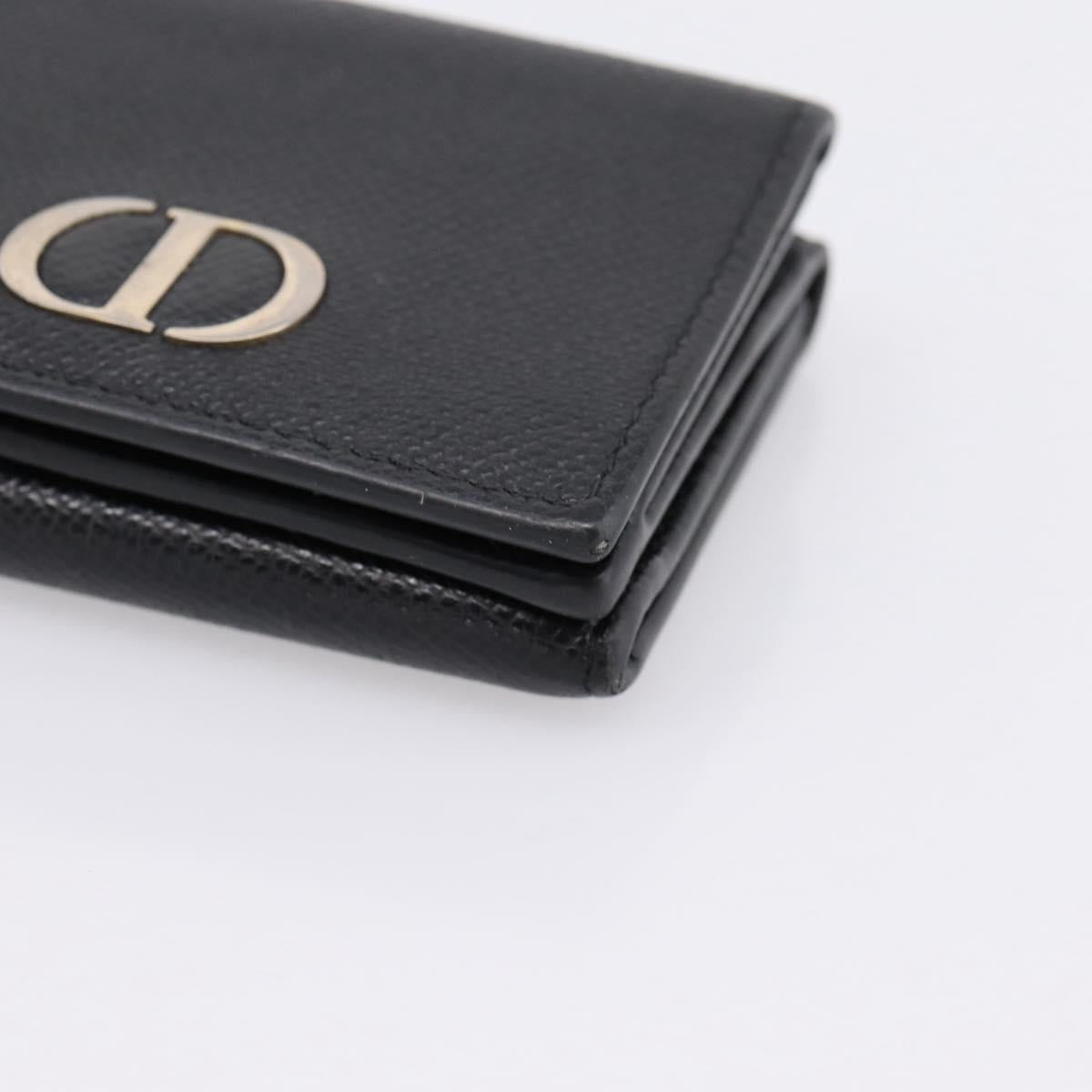 Christian Dior Compact Wallet Leather Black Gold Auth 198767A
