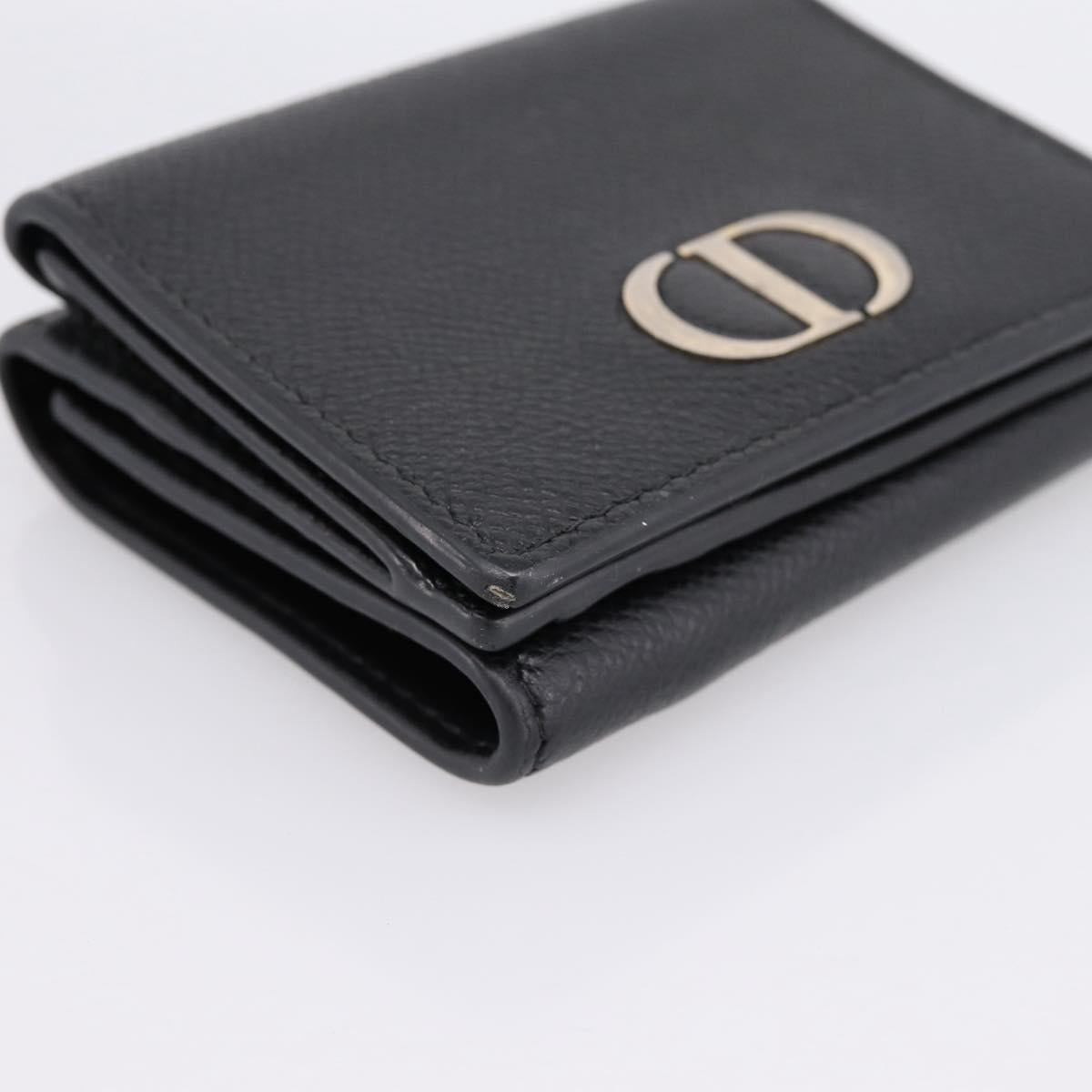 Christian Dior Compact Wallet Leather Black Gold Auth 198767A
