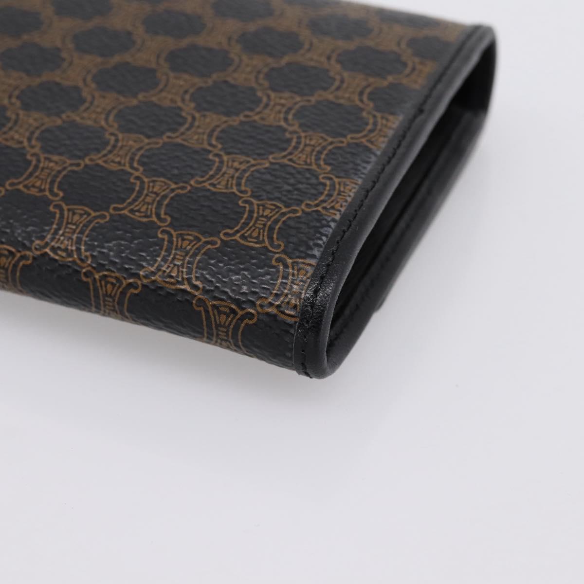 CELINE Macadam Canvas Long Wallet PVC Leather Gold Black Auth 198768V