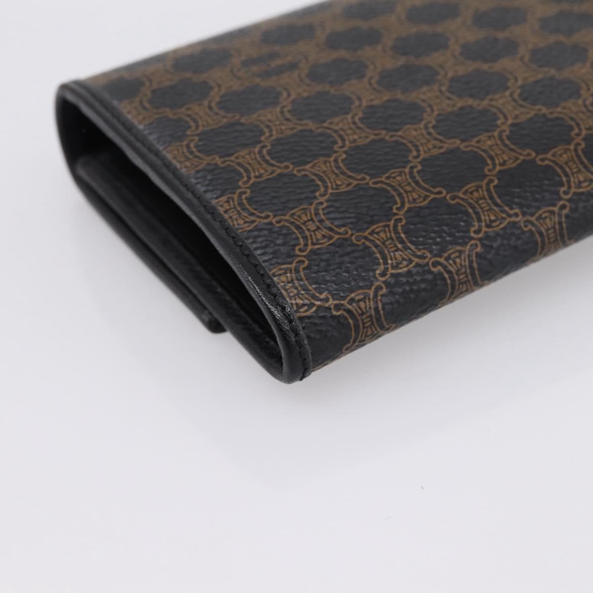 CELINE Macadam Canvas Long Wallet PVC Leather Gold Black Auth 198768V