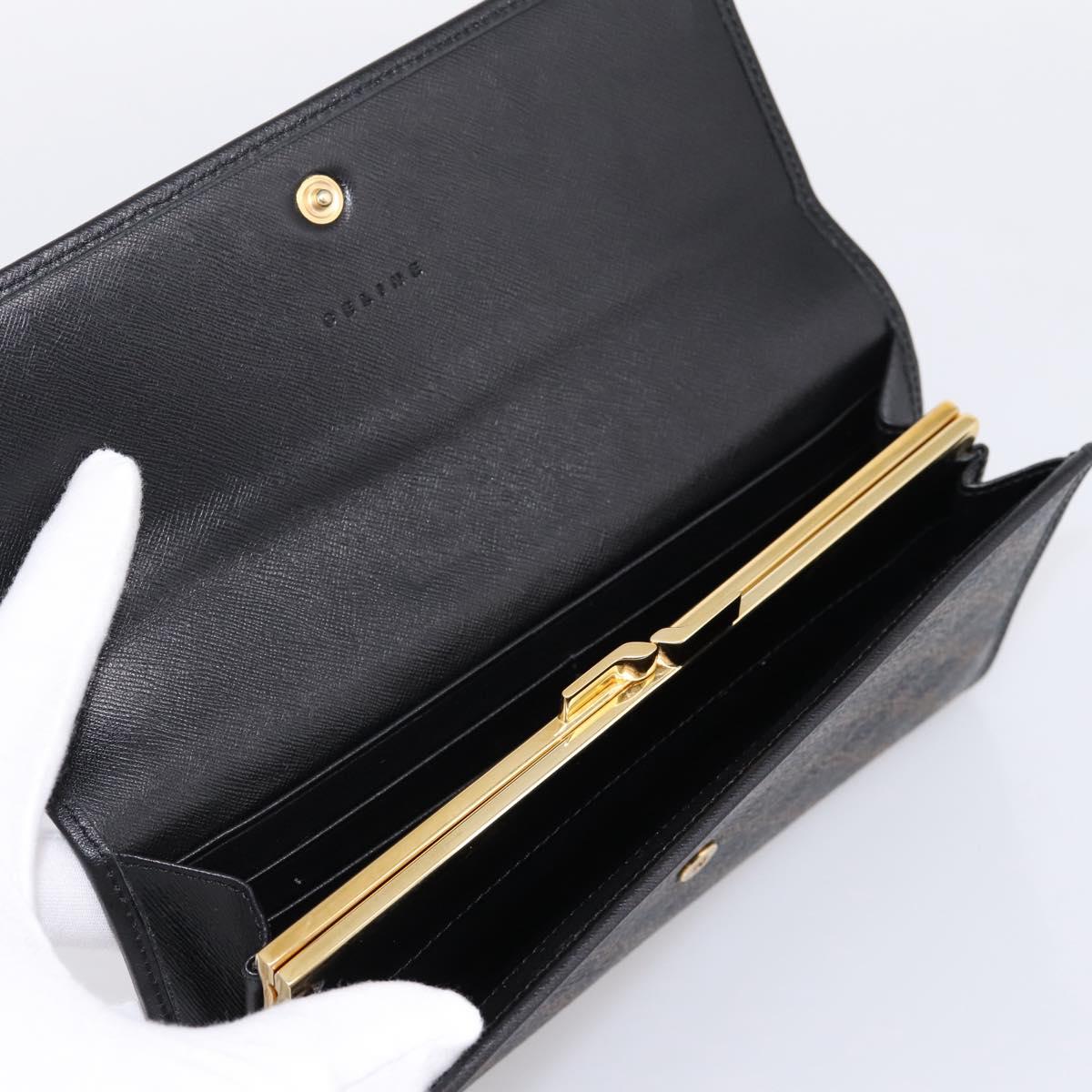 CELINE Macadam Canvas Long Wallet PVC Leather Gold Black Auth 198768V