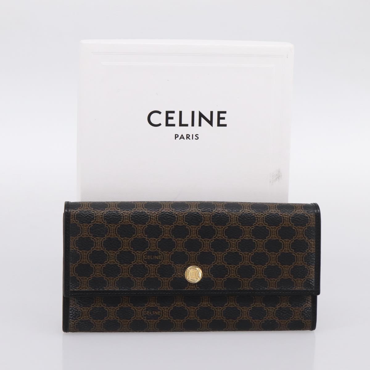 CELINE Macadam Canvas Long Wallet PVC Leather Gold Black Auth 198768V