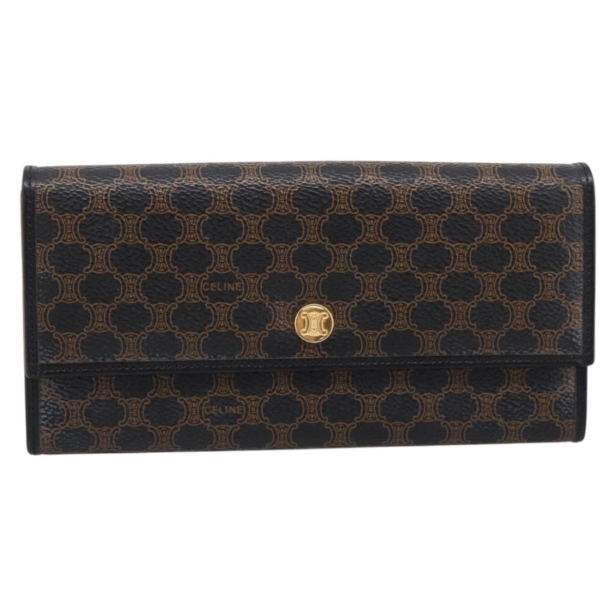 CELINE Macadam Canvas Long Wallet PVC Leather Gold Black Auth 198768V