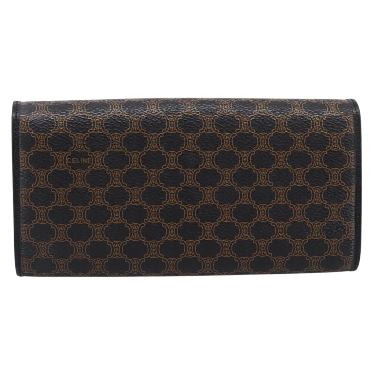 CELINE Macadam Canvas Long Wallet PVC Leather Gold Black Auth 198768V