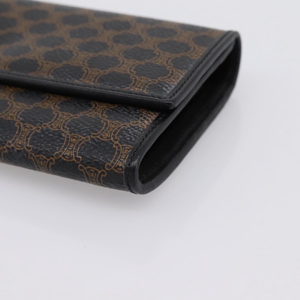 CELINE Macadam Canvas Long Wallet PVC Leather Gold Black Auth 198768V