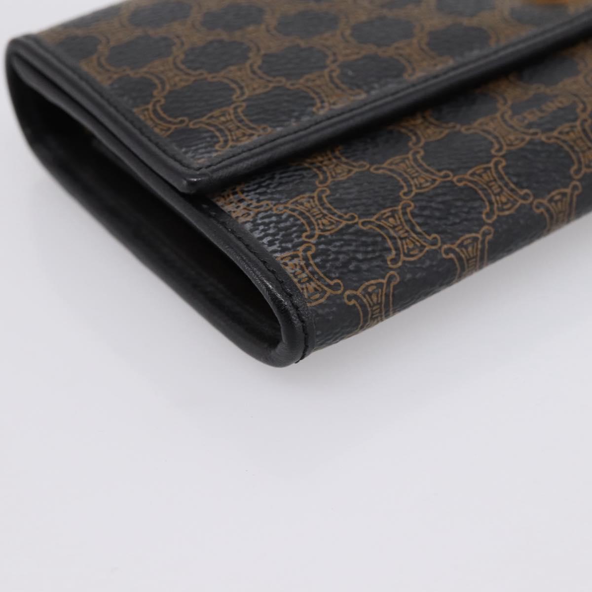 CELINE Macadam Canvas Long Wallet PVC Leather Gold Black Auth 198768V