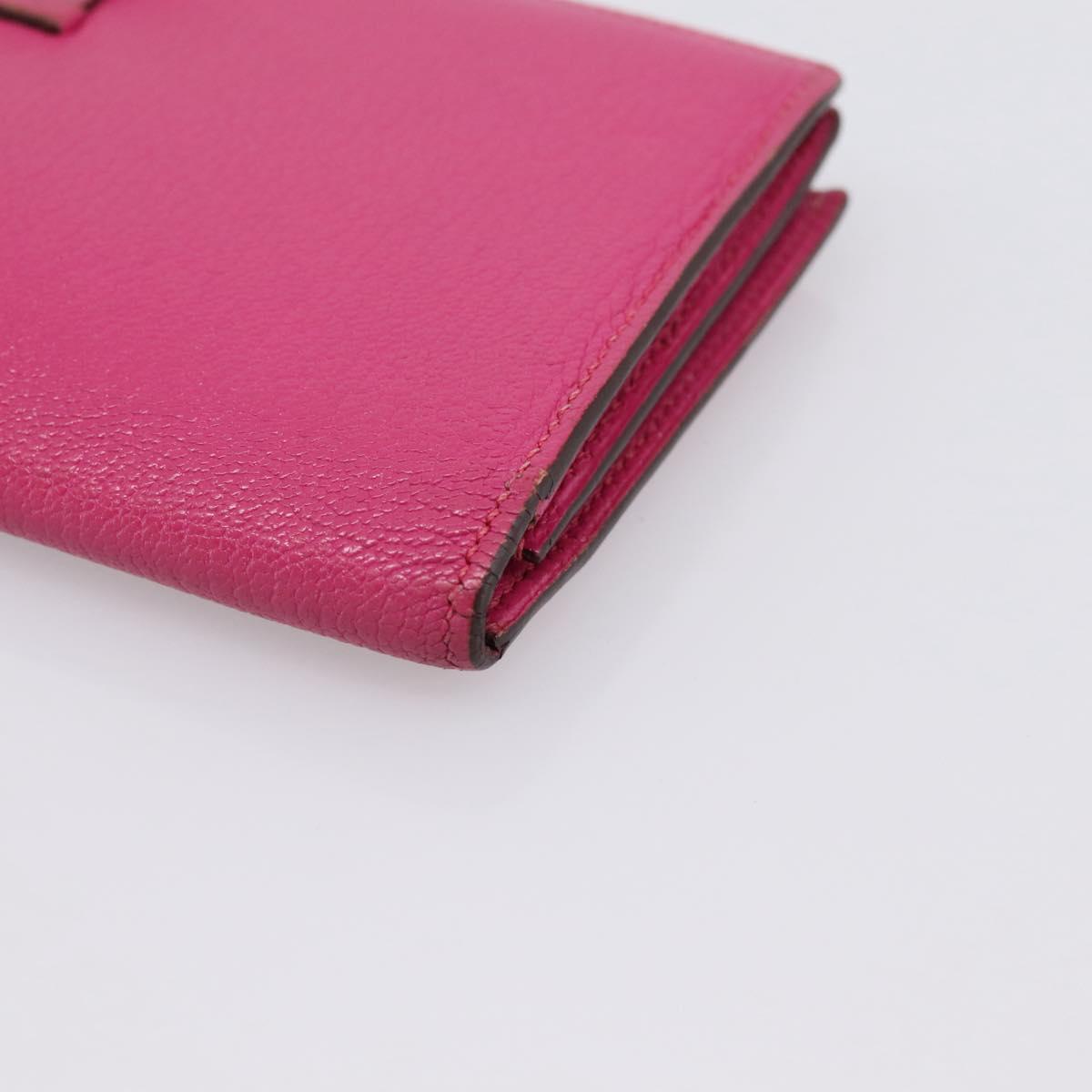 HERMES Beansufla Wallet Leather Pink Silver Auth 198769A