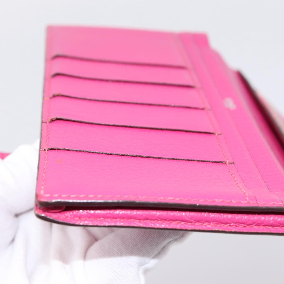 HERMES Beansufla Wallet Leather Pink Silver Auth 198769A