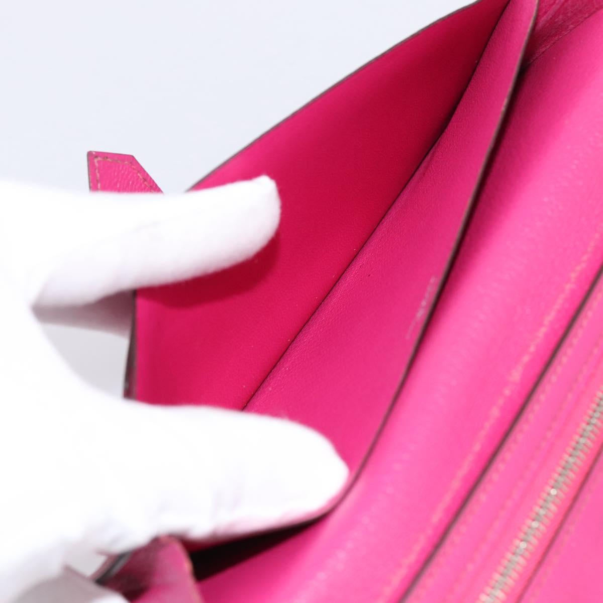 HERMES Beansufla Wallet Leather Pink Silver Auth 198769A