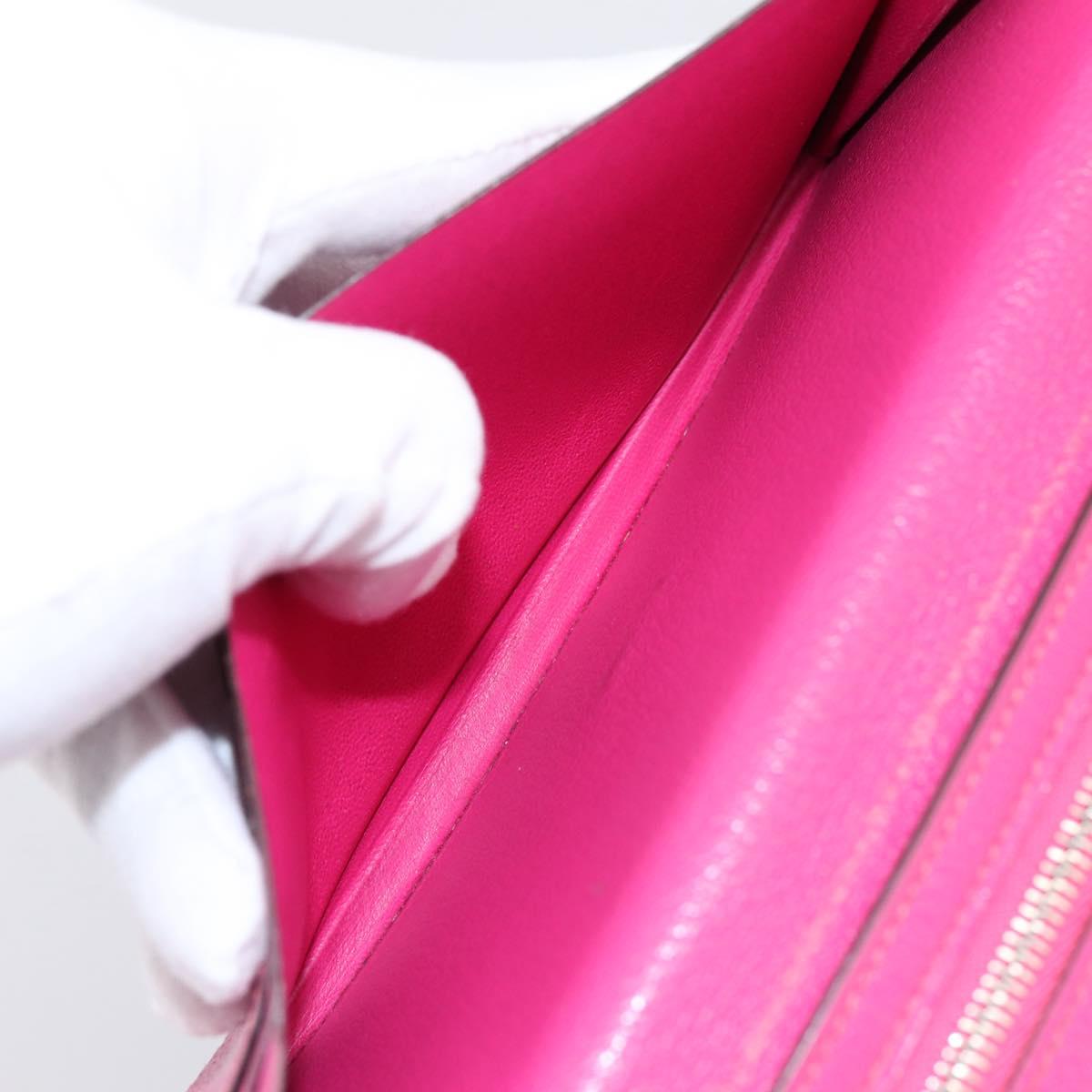 HERMES Beansufla Wallet Leather Pink Silver Auth 198769A