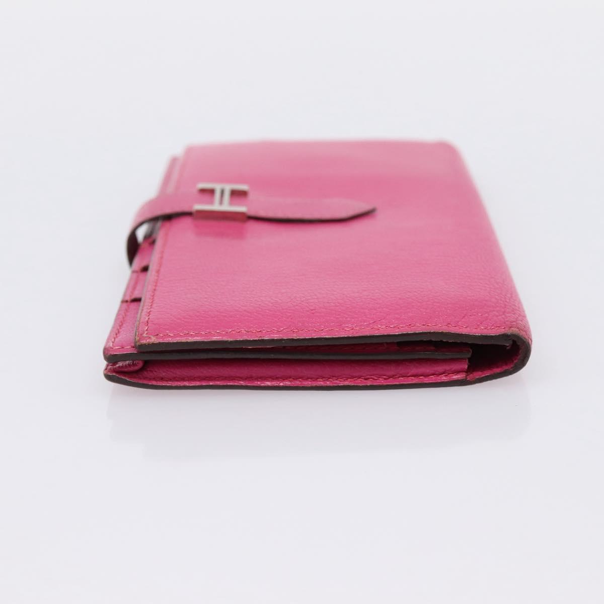 HERMES Beansufla Wallet Leather Pink Silver Auth 198769A