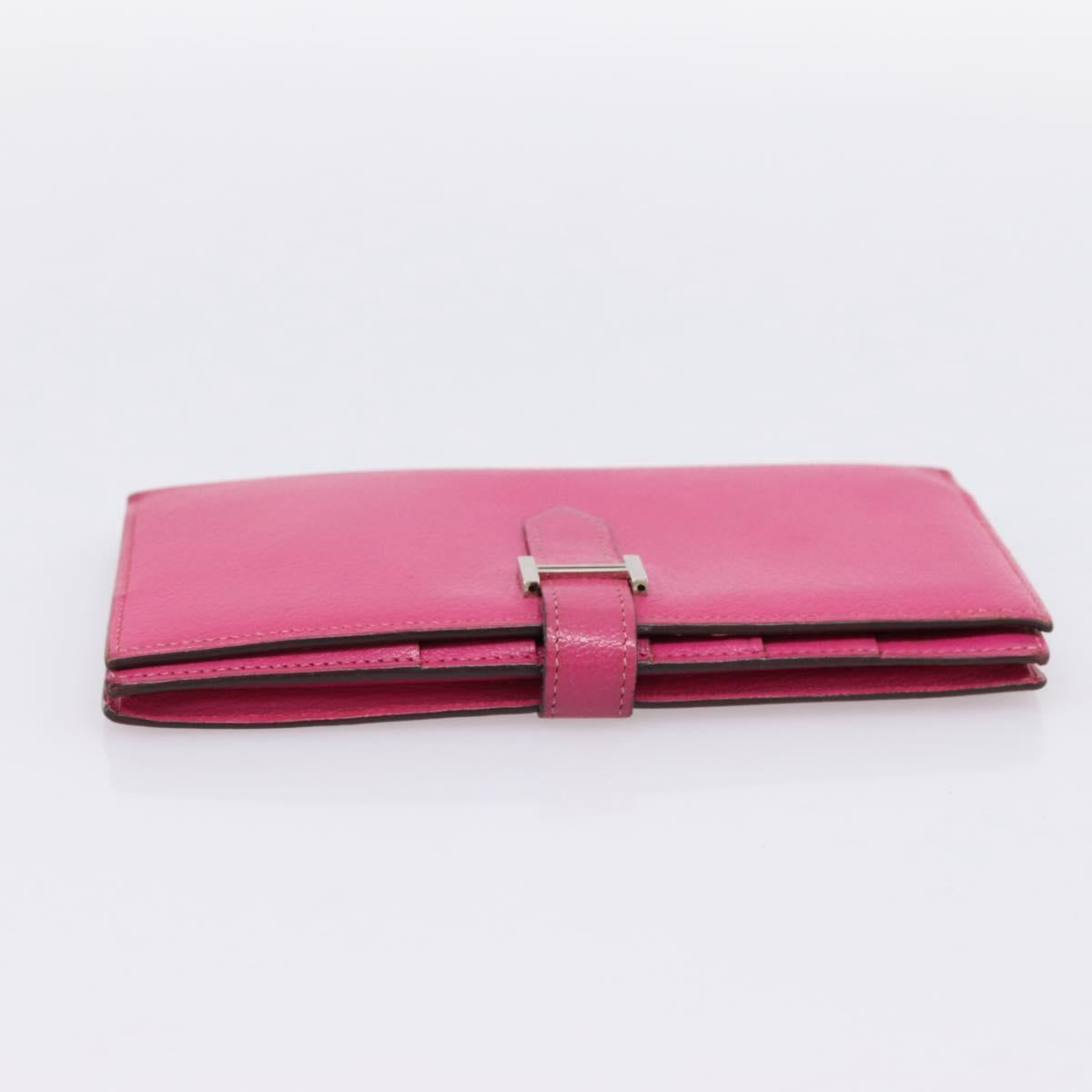 HERMES Beansufla Wallet Leather Pink Silver Auth 198769A