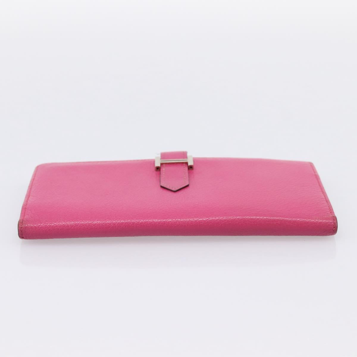 HERMES Beansufla Wallet Leather Pink Silver Auth 198769A
