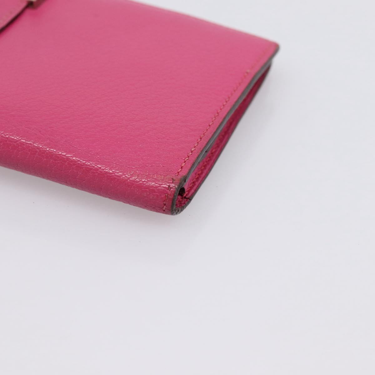 HERMES Beansufla Wallet Leather Pink Silver Auth 198769A