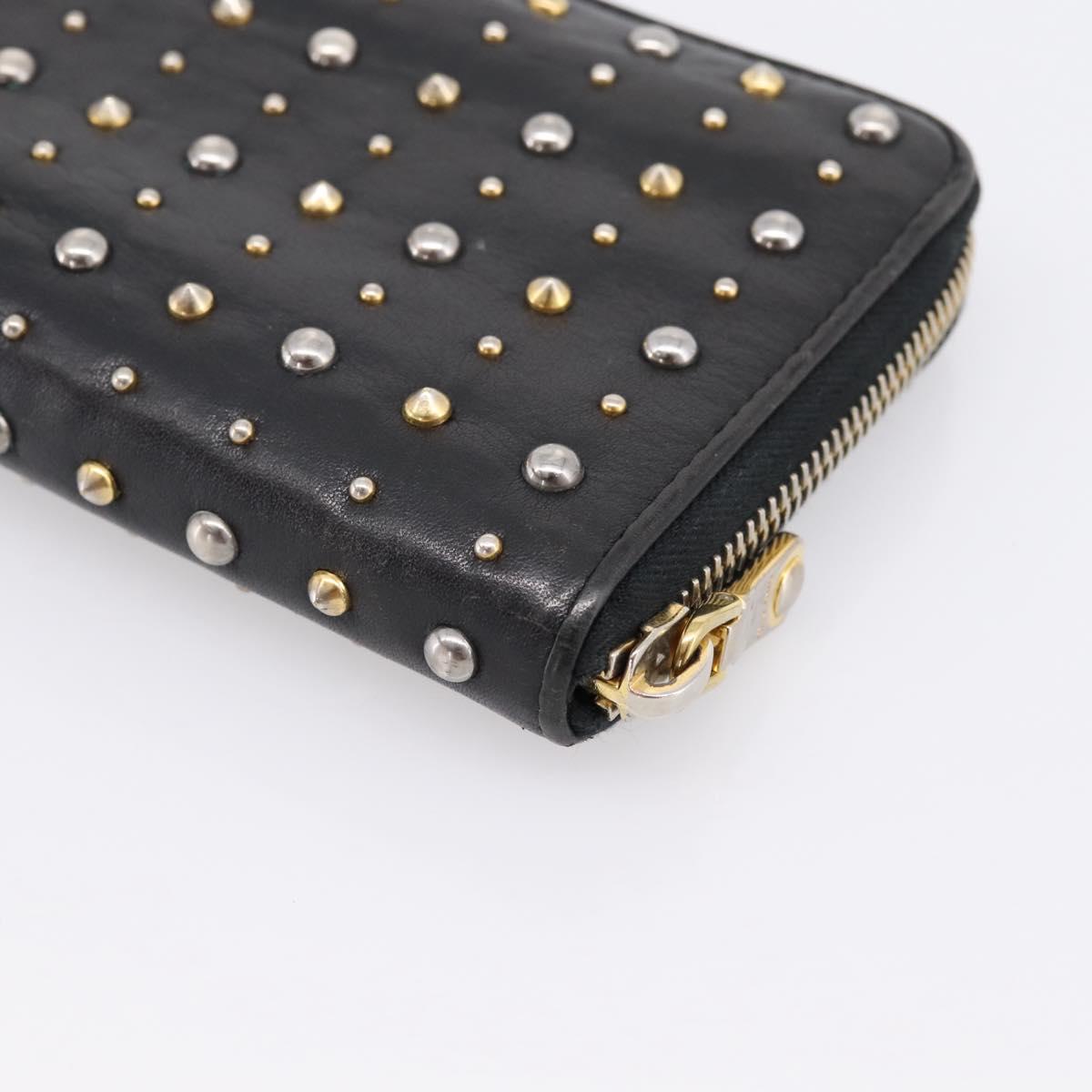 Miu Miu Long Wallet Leather Black Gold Silver Auth 198773A