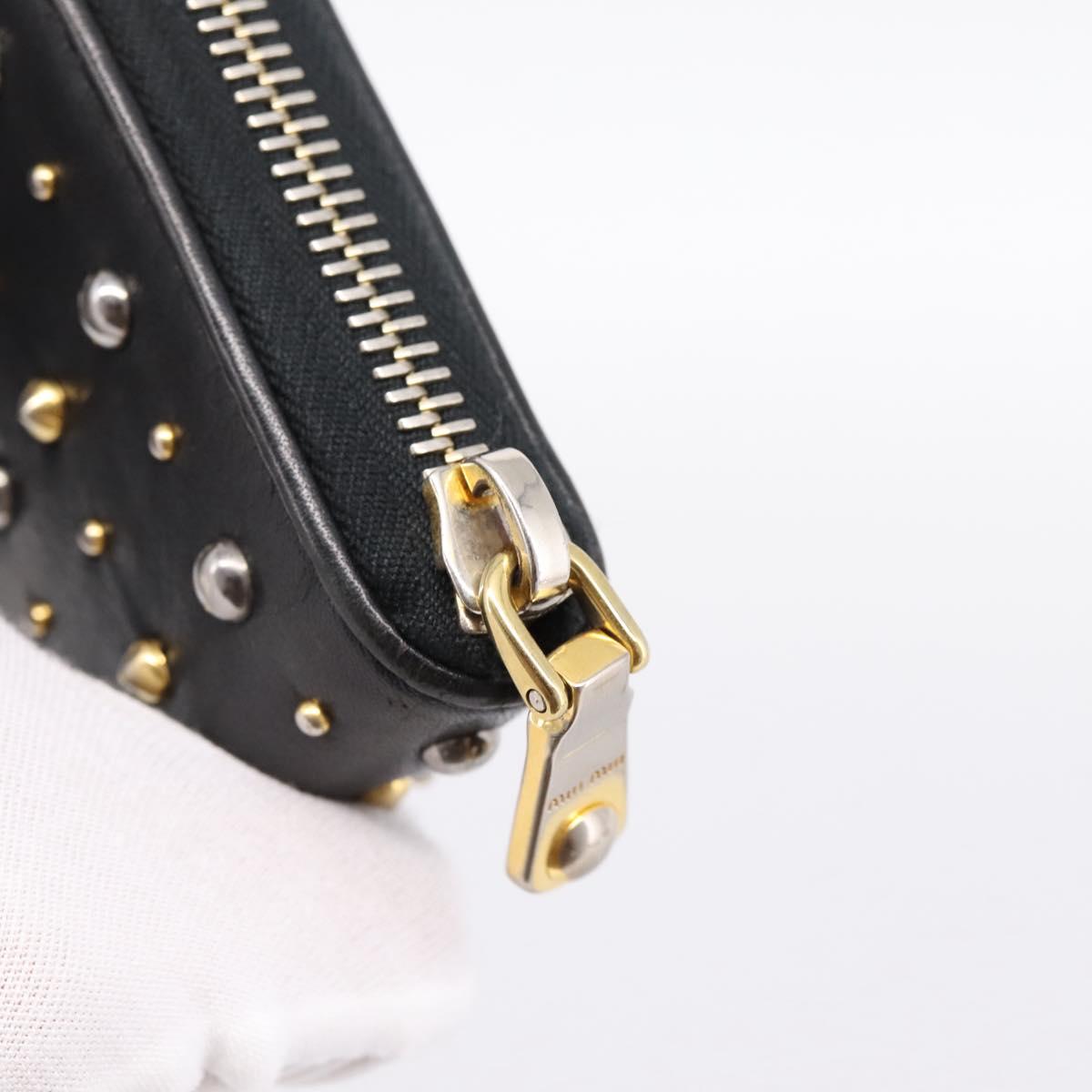 Miu Miu Long Wallet Leather Black Gold Silver Auth 198773A