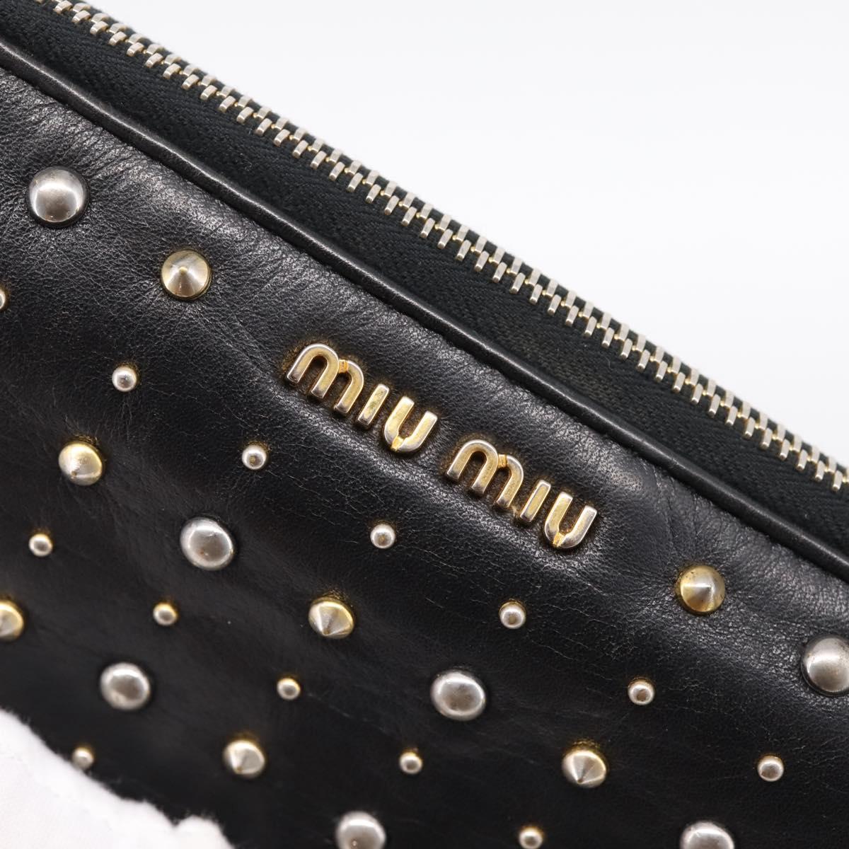 Miu Miu Long Wallet Leather Black Gold Silver Auth 198773A
