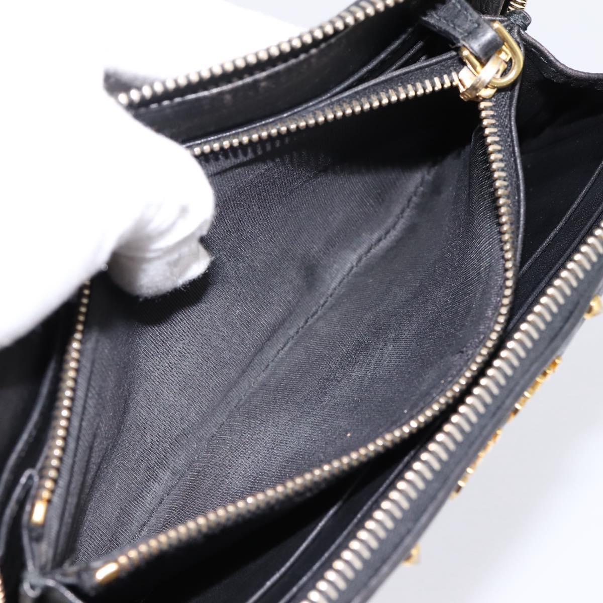 Miu Miu Long Wallet Leather Black Gold Silver Auth 198773A