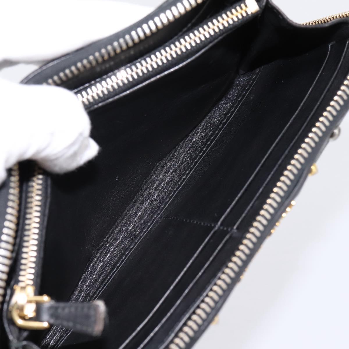 Miu Miu Long Wallet Leather Black Gold Silver Auth 198773A