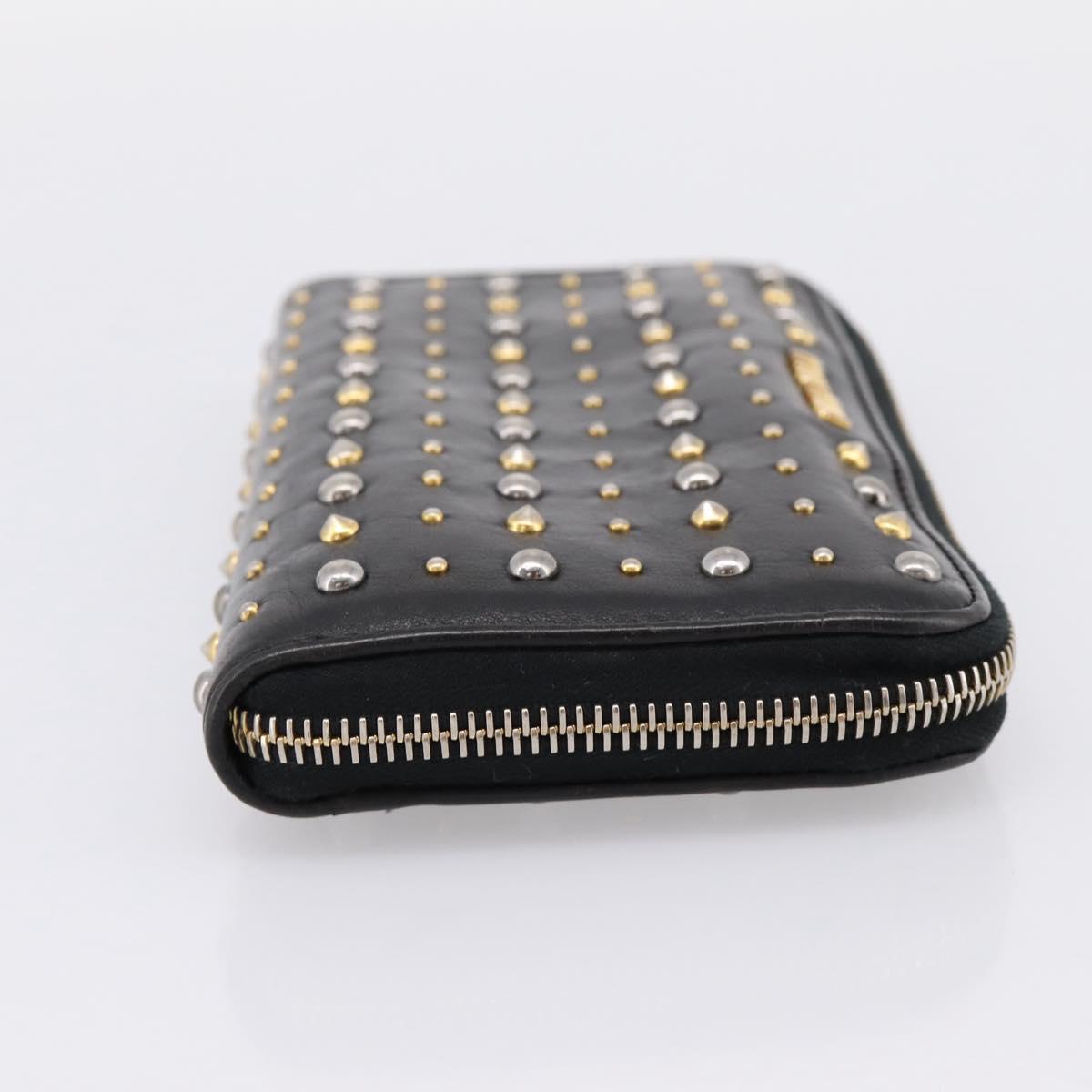 Miu Miu Long Wallet Leather Black Gold Silver Auth 198773A