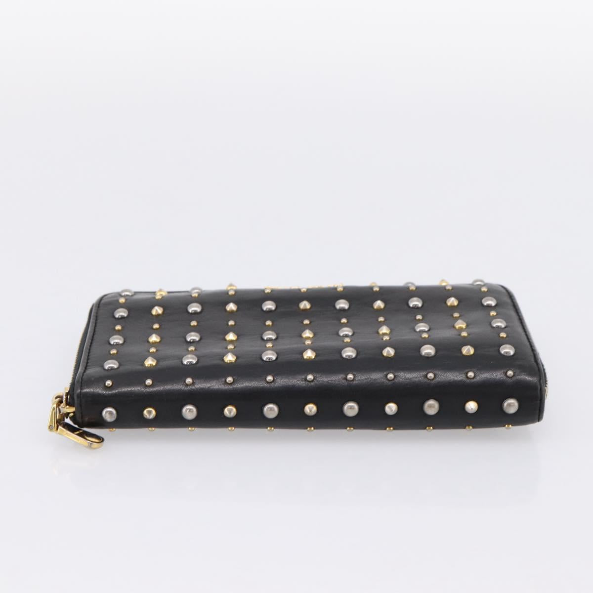Miu Miu Long Wallet Leather Black Gold Silver Auth 198773A