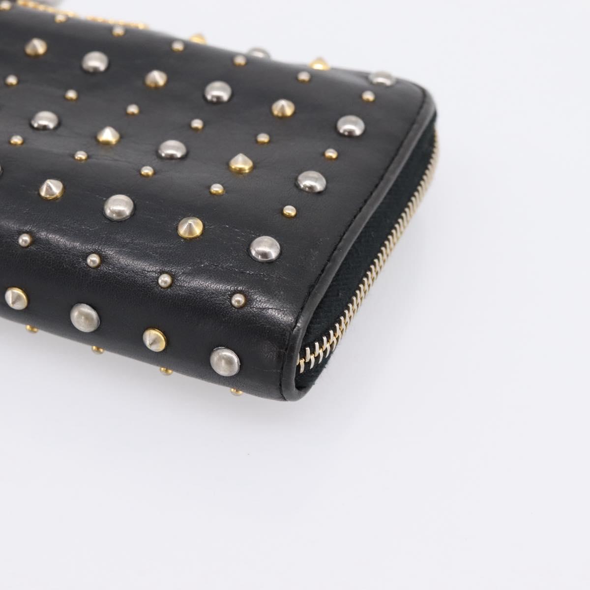 Miu Miu Long Wallet Leather Black Gold Silver Auth 198773A