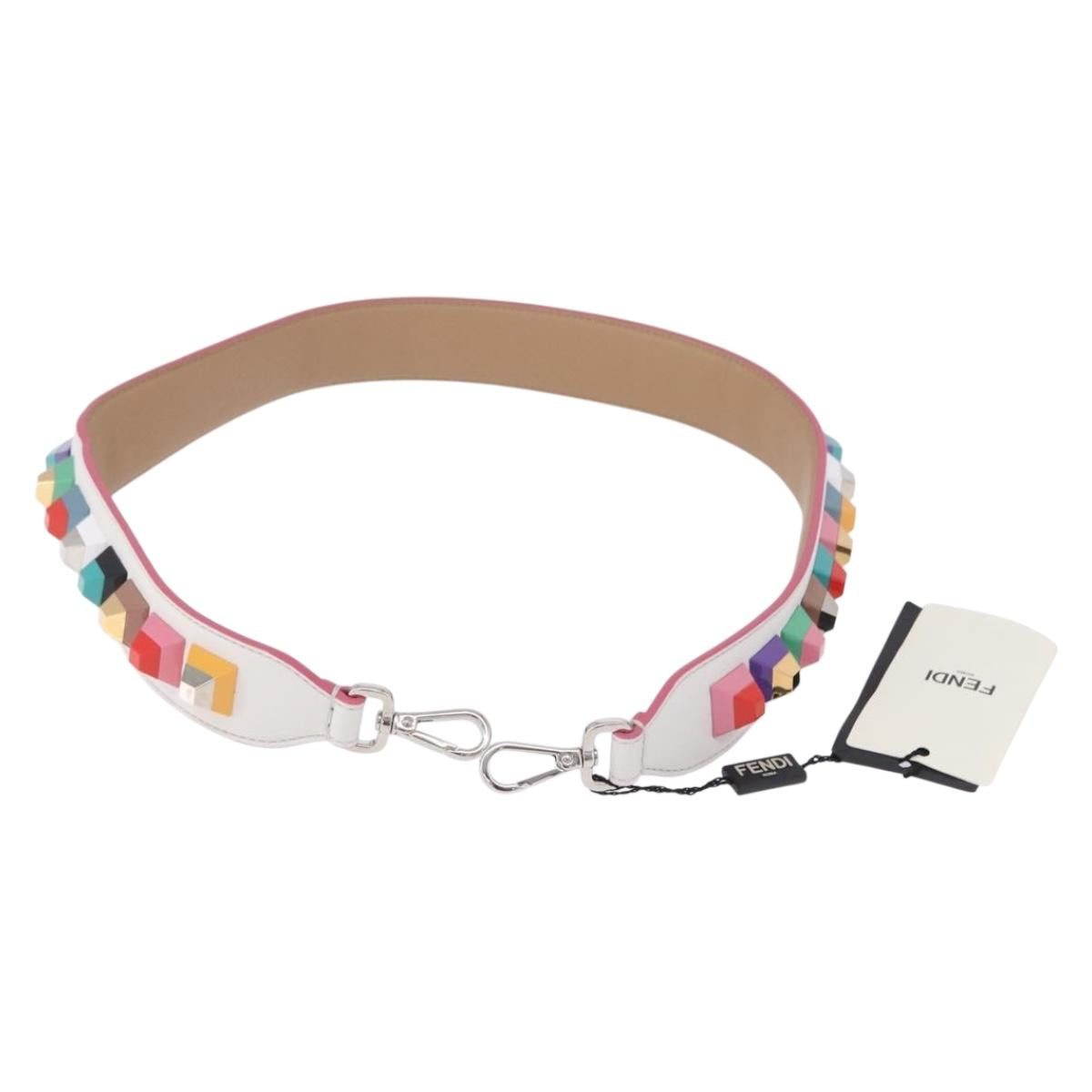 FENDI Strap You Shoulder Strap Leather White Silver Auth 198780M