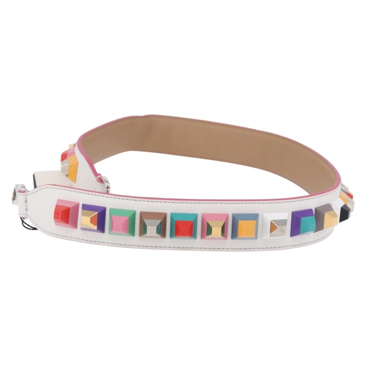 FENDI Strap You Shoulder Strap Leather White Silver Auth 198780M