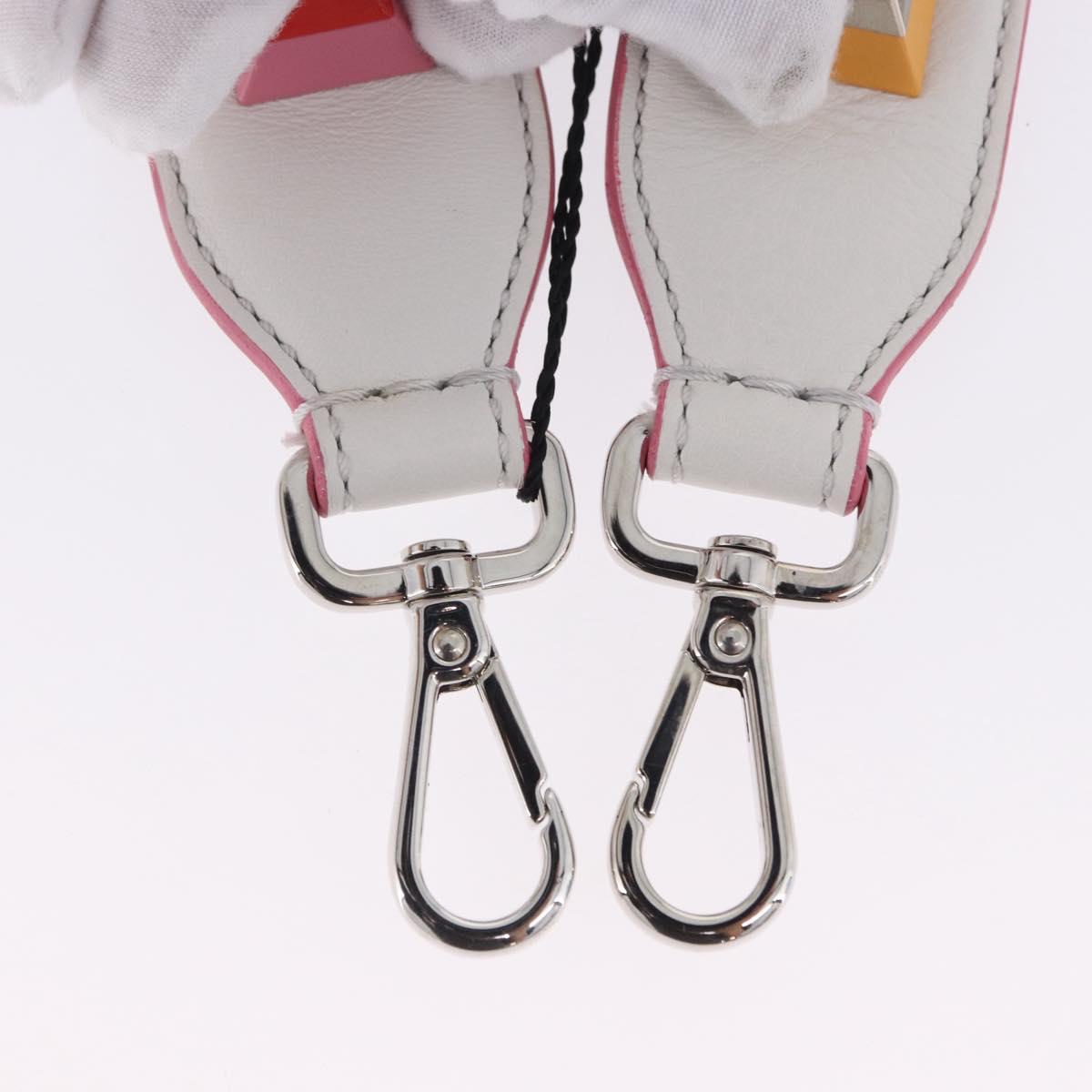 FENDI Strap You Shoulder Strap Leather White Silver Auth 198780M