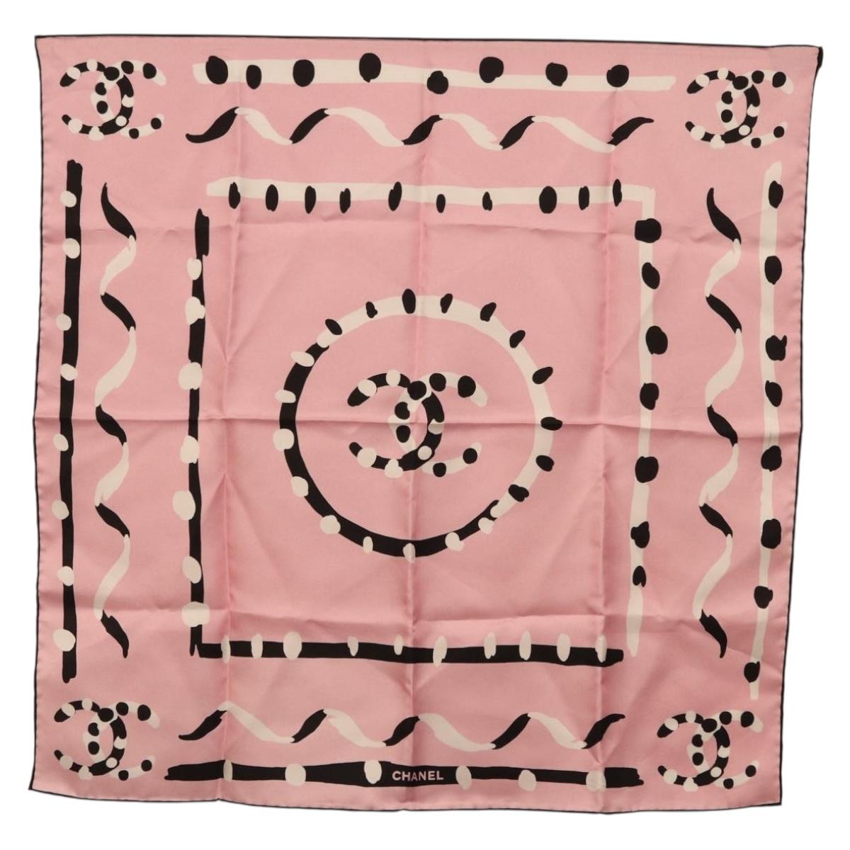 CHANEL Scarf Silk Pink CC Auth 198781V