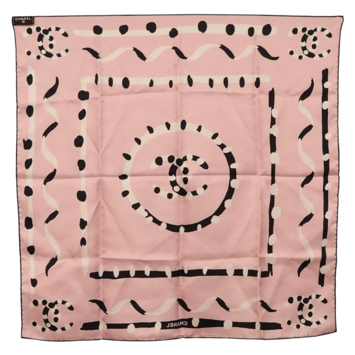 CHANEL Scarf Silk Pink CC Auth 198781V