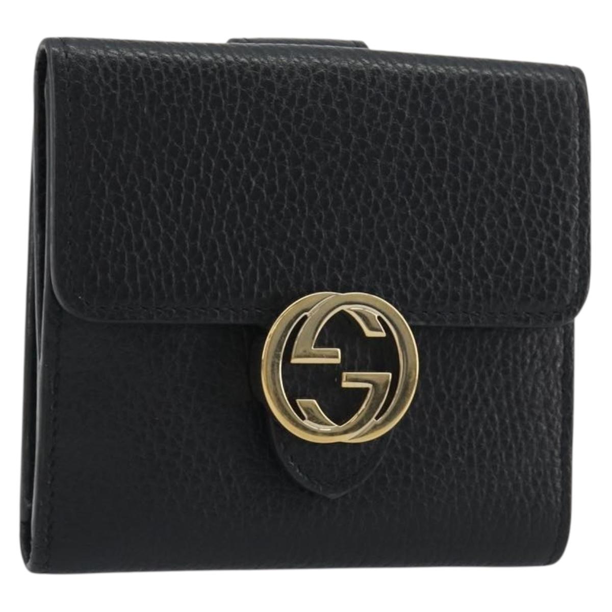 GUCCI Interlocking G Compact Wallet Leather Outlet Black 598167 Auth 198786A