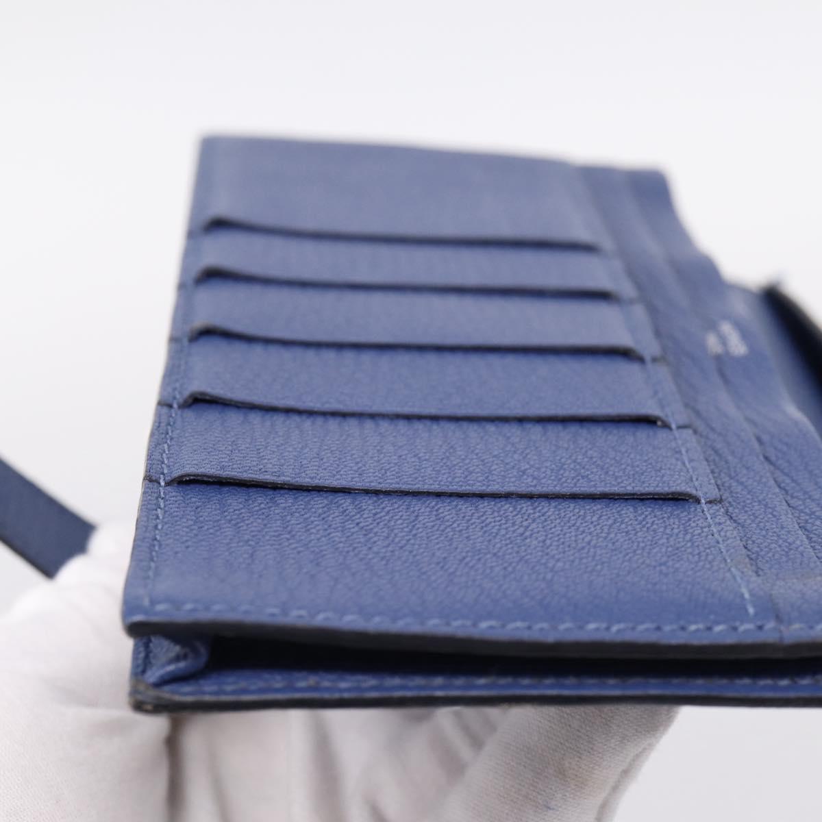 HERMES Bearn Soufflet Wallet Leather Blue Silver Auth 198789V